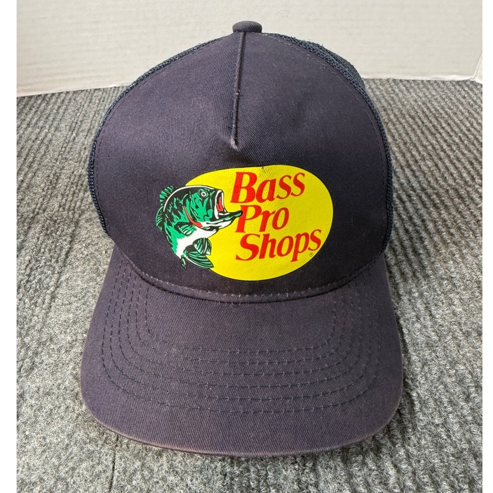 Bass Pro Shops Mesh Trucker Hat Navy Blue Adjustable Snapback Fishing Cap
